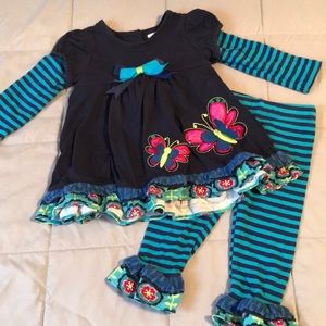 Rare Editions Blue Butterfly Outfit Size 12 Months